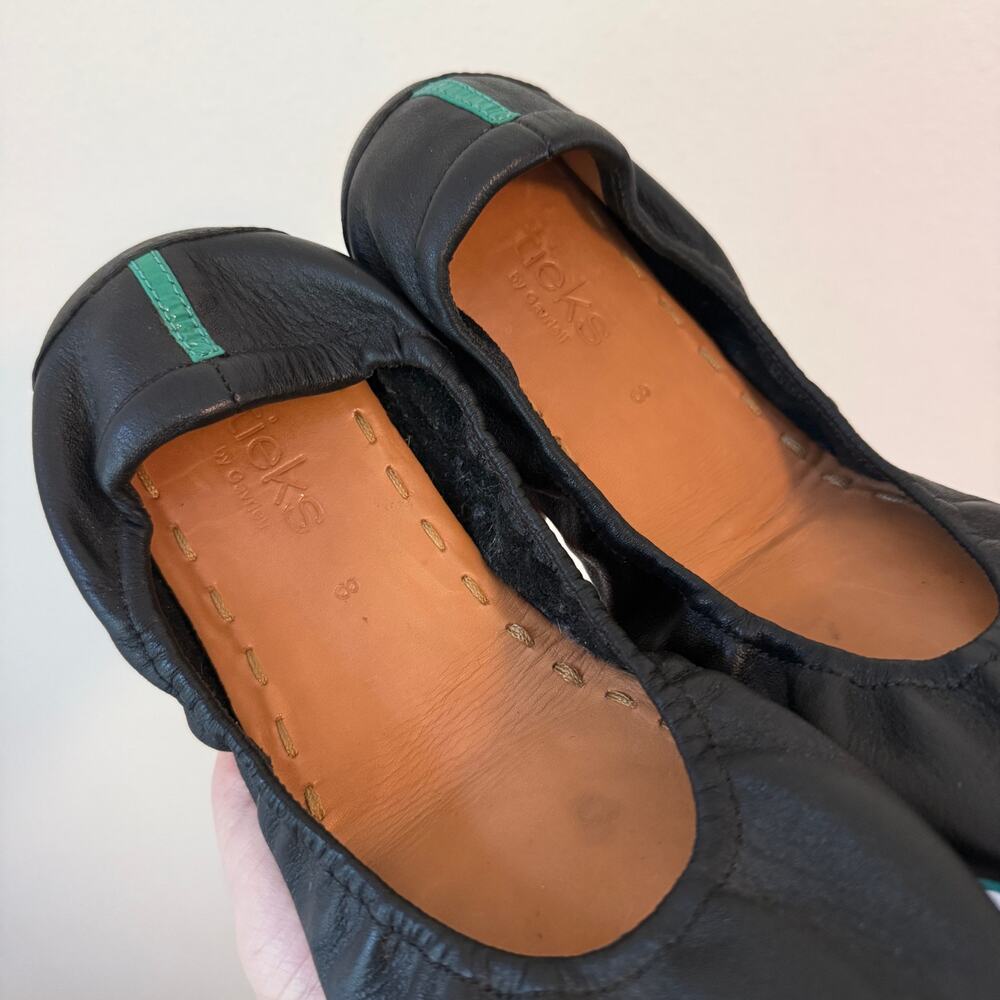 Tieks Black Leather Flats with Teal Accent - Picture 3 of 6